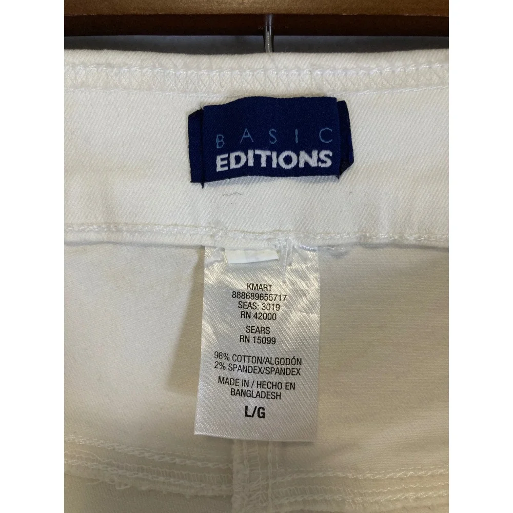 Coastal Summer Basic Editions Women L White Stretch Denim Pull On Bermuda Shorts